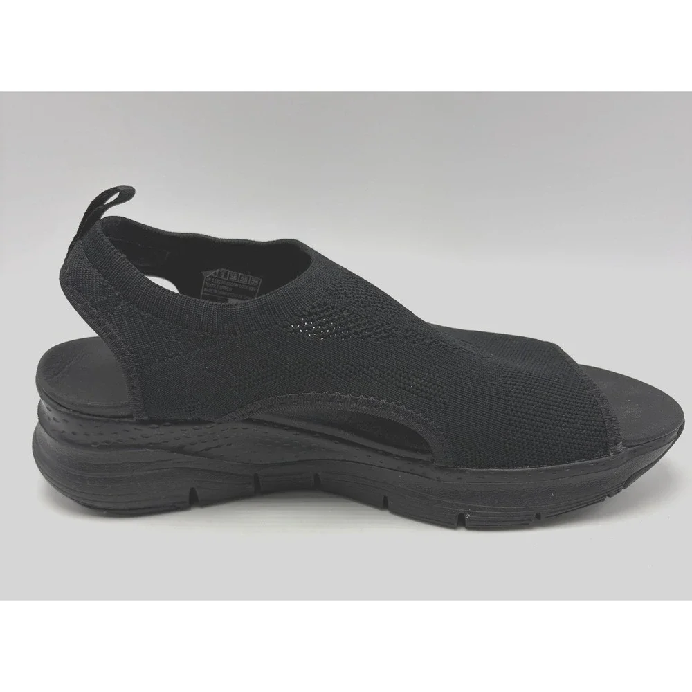 Skechers Arch Fit City Catch Sandals Womens 6 Black Textured Knit Comfort Sling